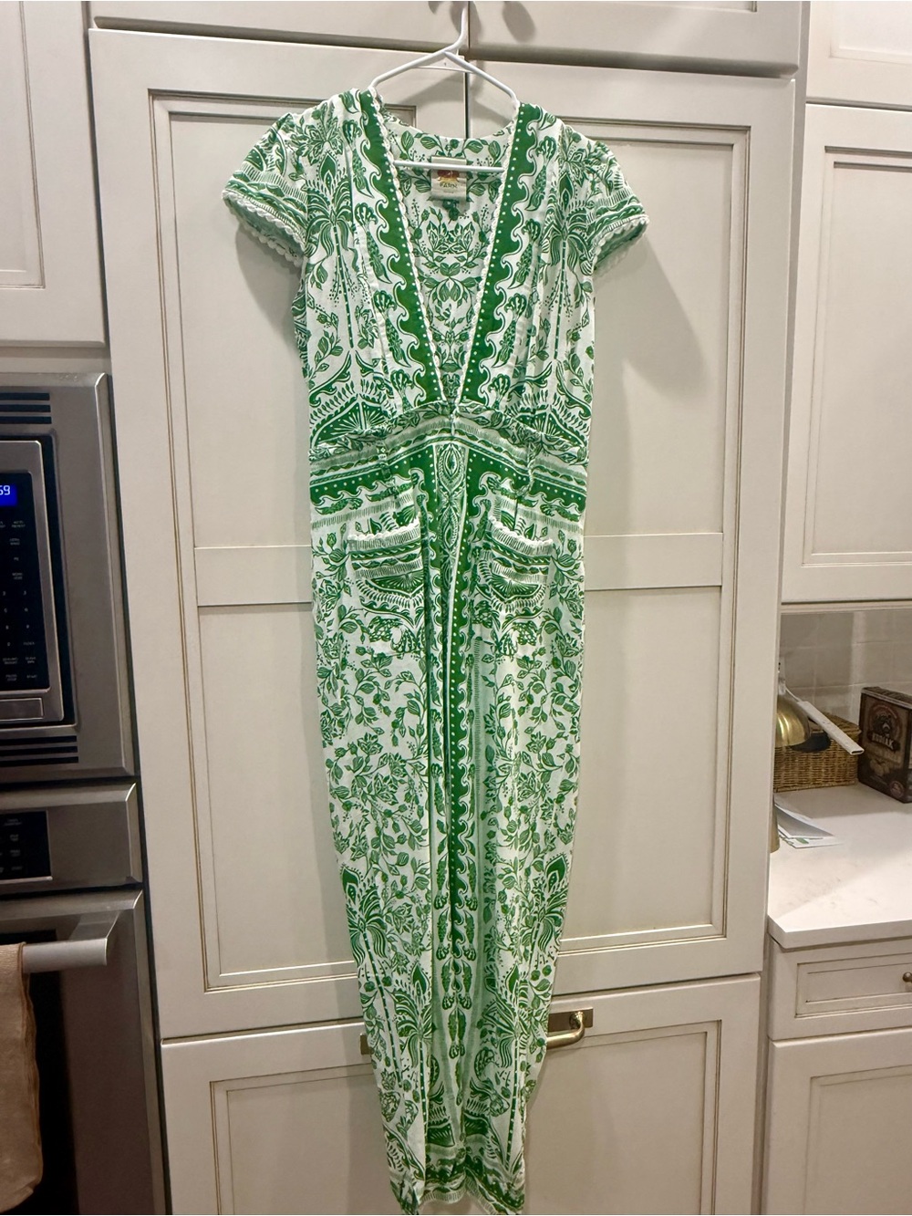 FARM Rio Green & White Tropical Print Jumpsuit — Size M - Picture 2 of 9